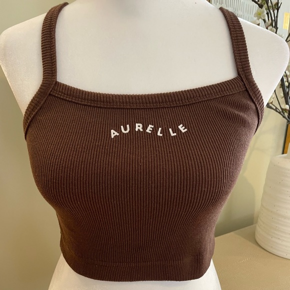 Aurelle Essentials Cropped Ribbed Tank Brown RARE - Picture 3 of 8